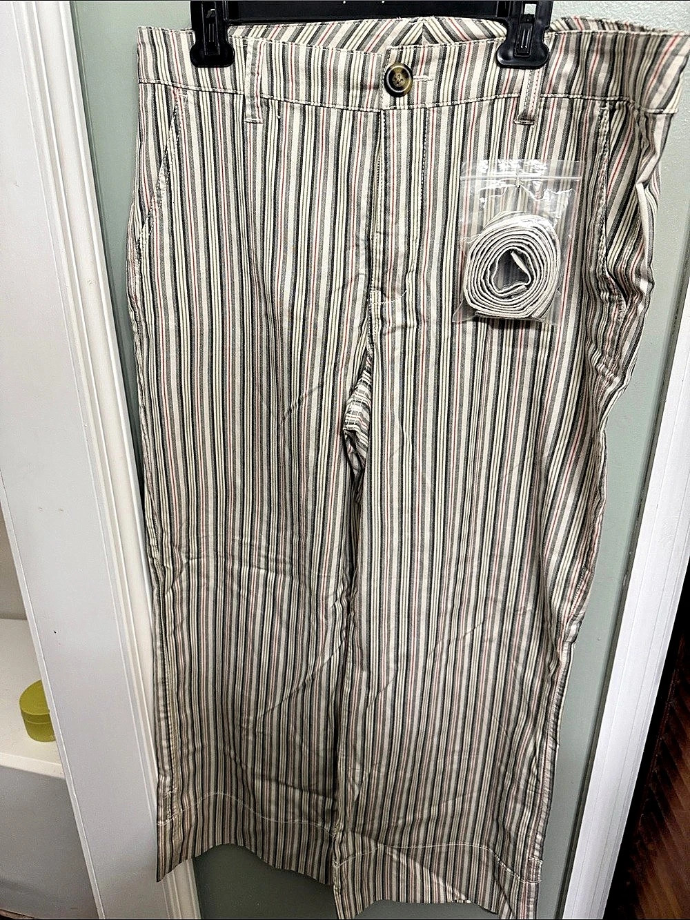 Cabi Visionary Trouser Striped Straight Leg Trousers White & Gray Size 16 NWOT